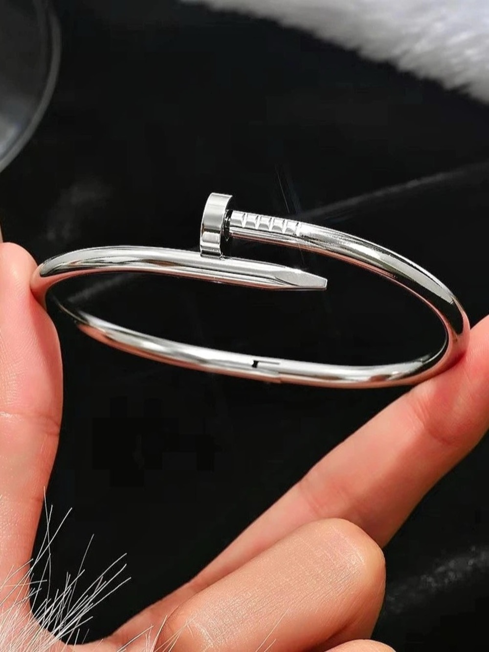 Silver Nail Screw Bangle Bracelet